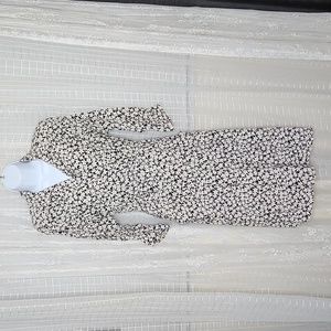 Black & White Floral Print Vintage 80's Dress w/ Shoulder Pads & Pockets Sz8